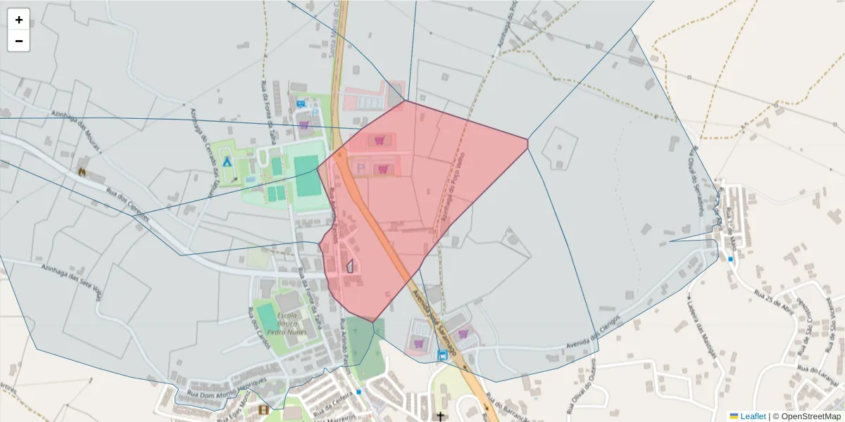Mapa detalhado do código postal 7580-210 com limites, códigos postais vizinhos e agências dos correios
