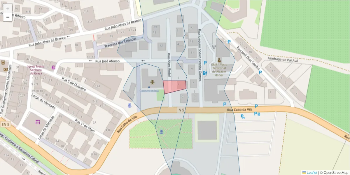 Mapa detalhado do código postal 7580-234 com limites, códigos postais vizinhos e agências dos correios