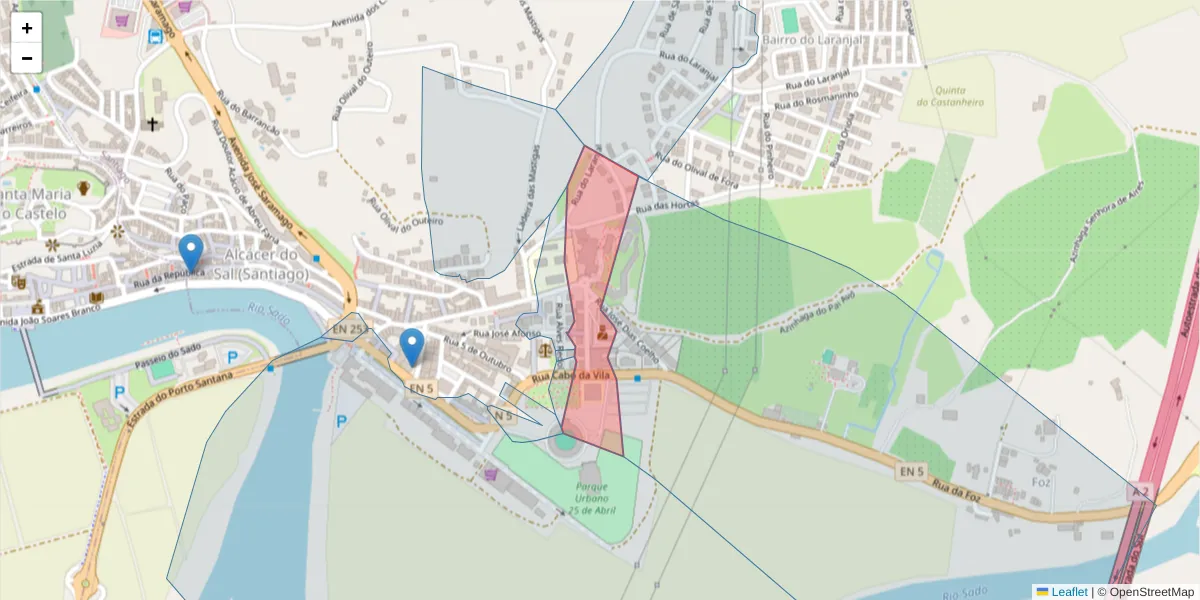 Mapa detalhado do código postal 7580-236 com limites, códigos postais vizinhos e agências dos correios