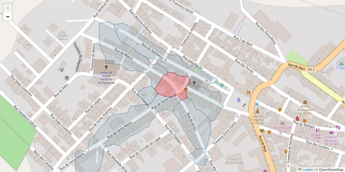Mapa detalhado do código postal 7595-103 com limites, códigos postais vizinhos e agências dos correios