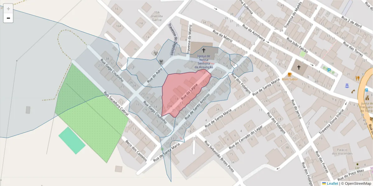 Mapa detalhado do código postal 7595-119 com limites, códigos postais vizinhos e agências dos correios