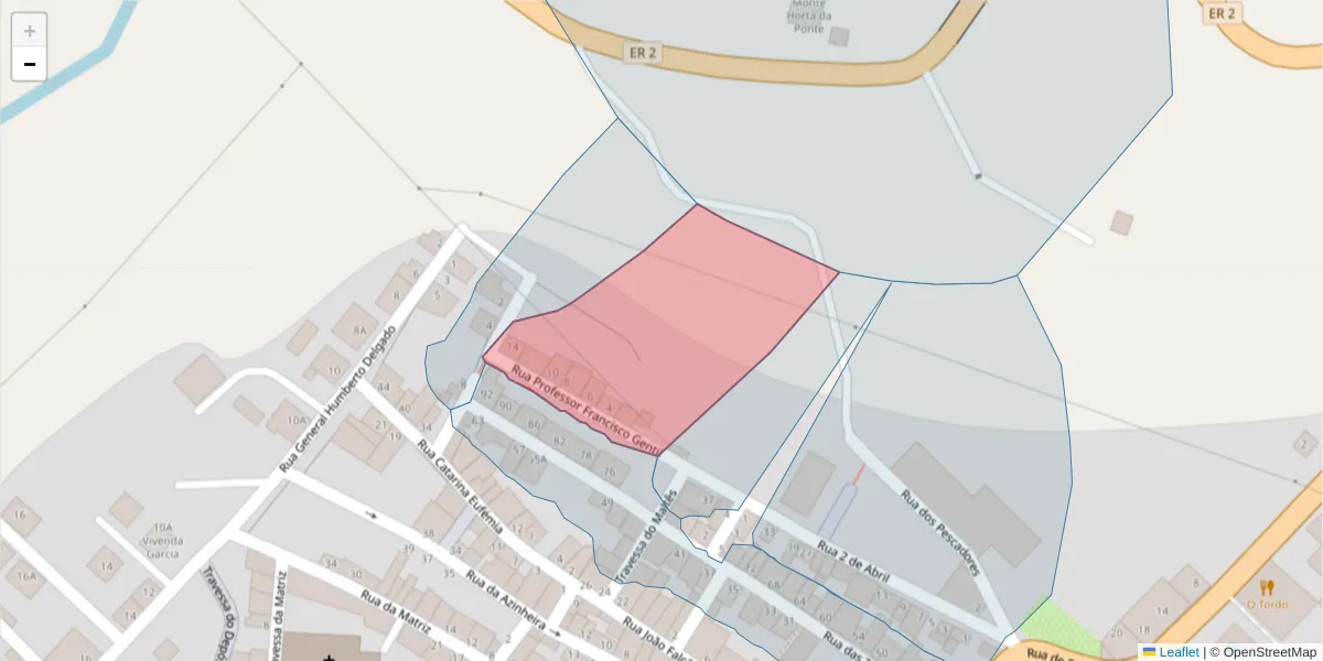 Mapa detalhado do código postal 7595-149 com limites, códigos postais vizinhos e agências dos correios