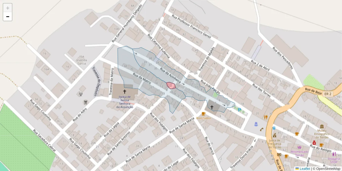 Mapa detalhado do código postal 7595-160 com limites, códigos postais vizinhos e agências dos correios