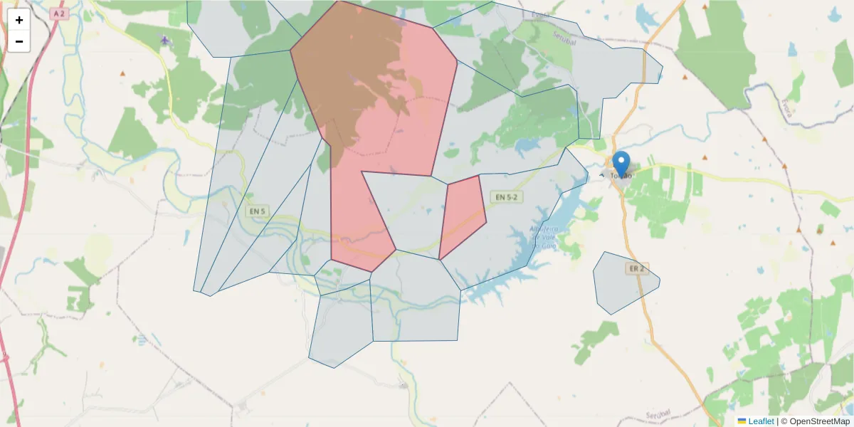 Mapa detalhado do código postal 7595-175 com limites, códigos postais vizinhos e agências dos correios