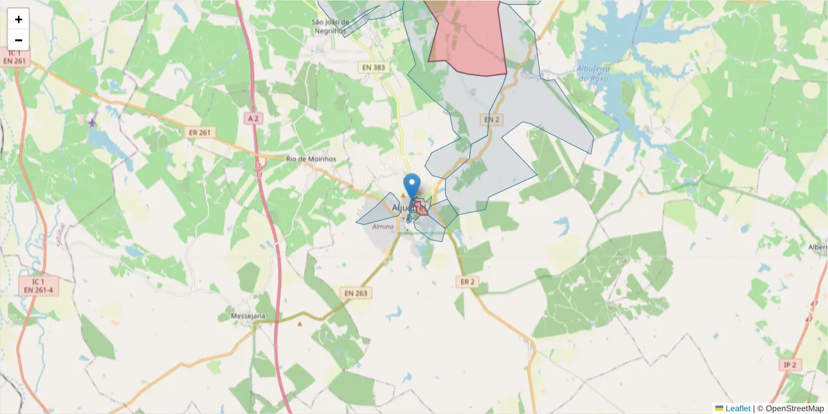 Mapa detalhado do código postal 7600-010 com limites, códigos postais vizinhos e agências dos correios