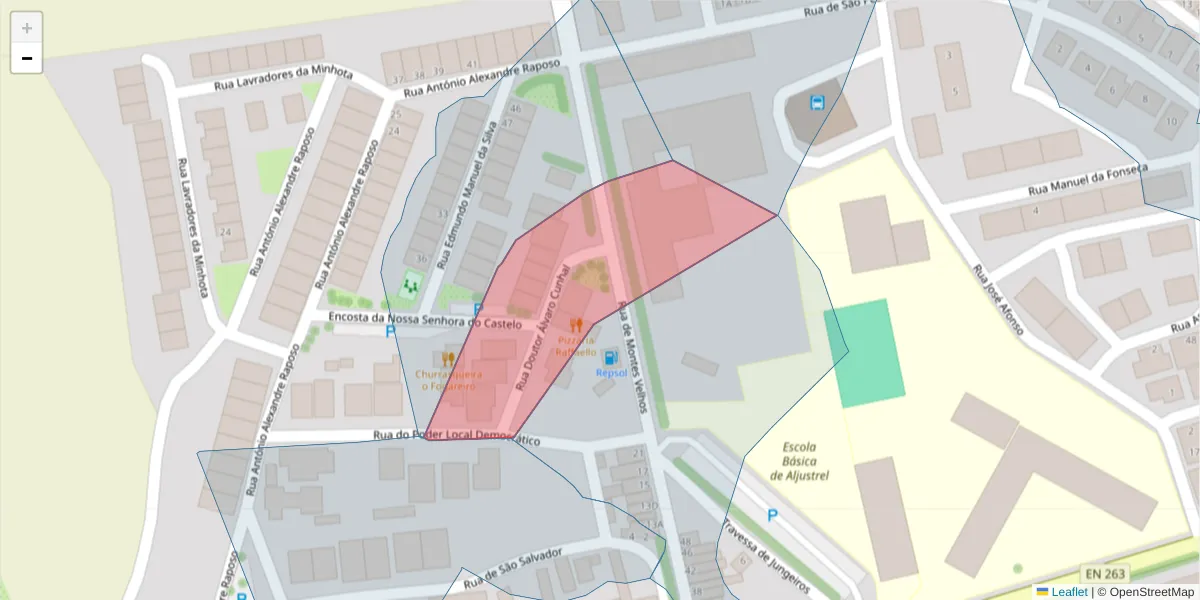 Mapa detalhado do código postal 7600-017 com limites, códigos postais vizinhos e agências dos correios