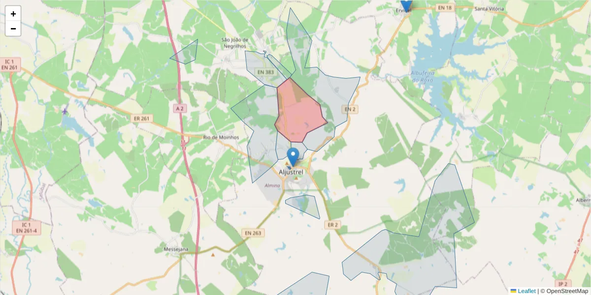 Mapa detalhado do código postal 7600-034 com limites, códigos postais vizinhos e agências dos correios