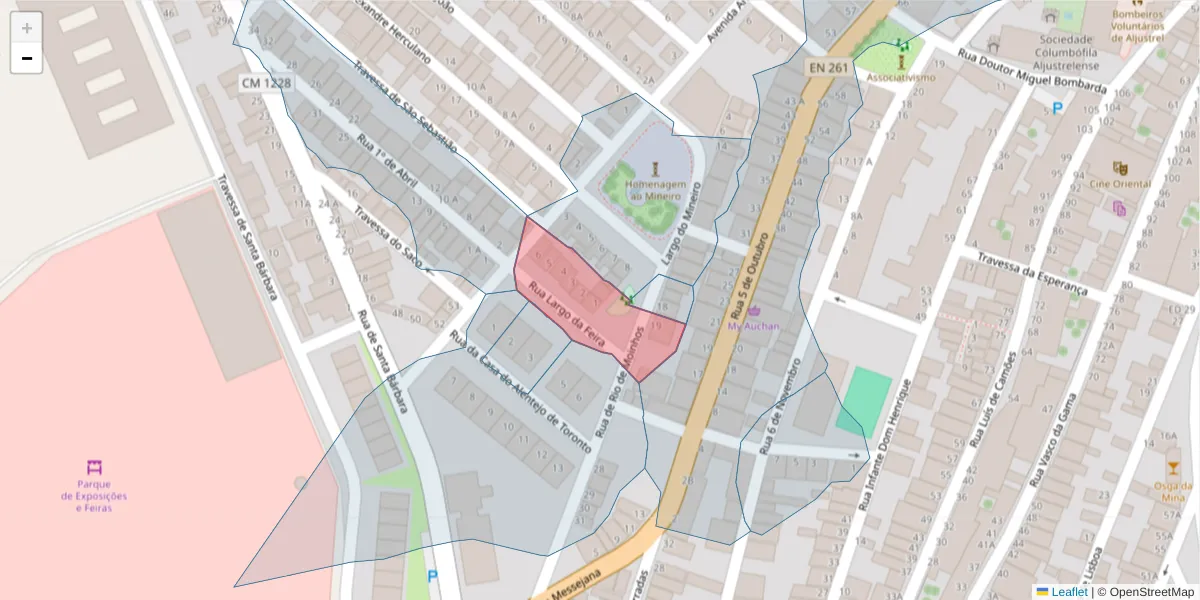 Mapa detalhado do código postal 7600-036 com limites, códigos postais vizinhos e agências dos correios