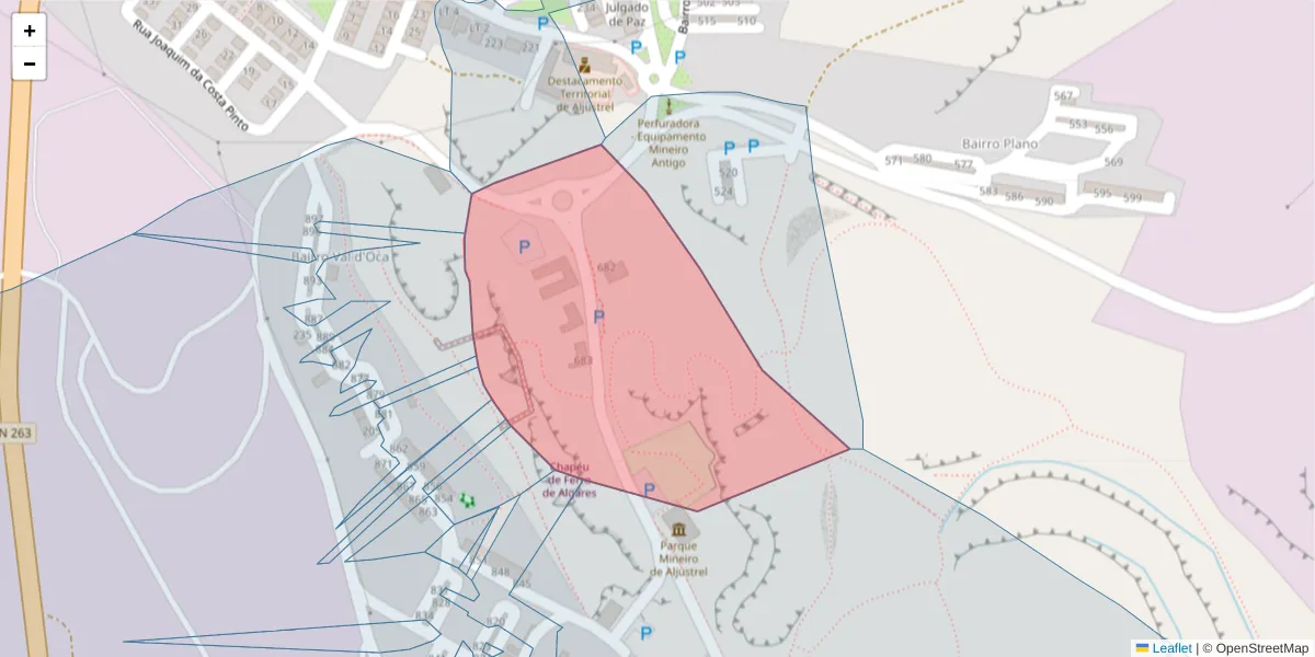 Mapa detalhado do código postal 7600-039 com limites, códigos postais vizinhos e agências dos correios