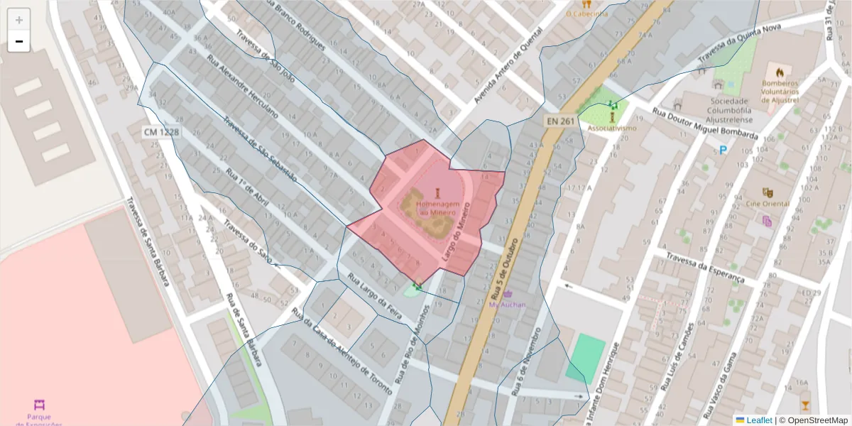 Mapa detalhado do código postal 7600-040 com limites, códigos postais vizinhos e agências dos correios