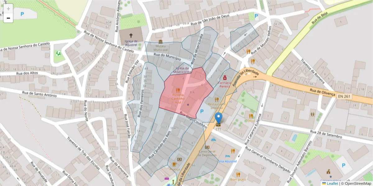 Mapa detalhado do código postal 7600-044 com limites, códigos postais vizinhos e agências dos correios