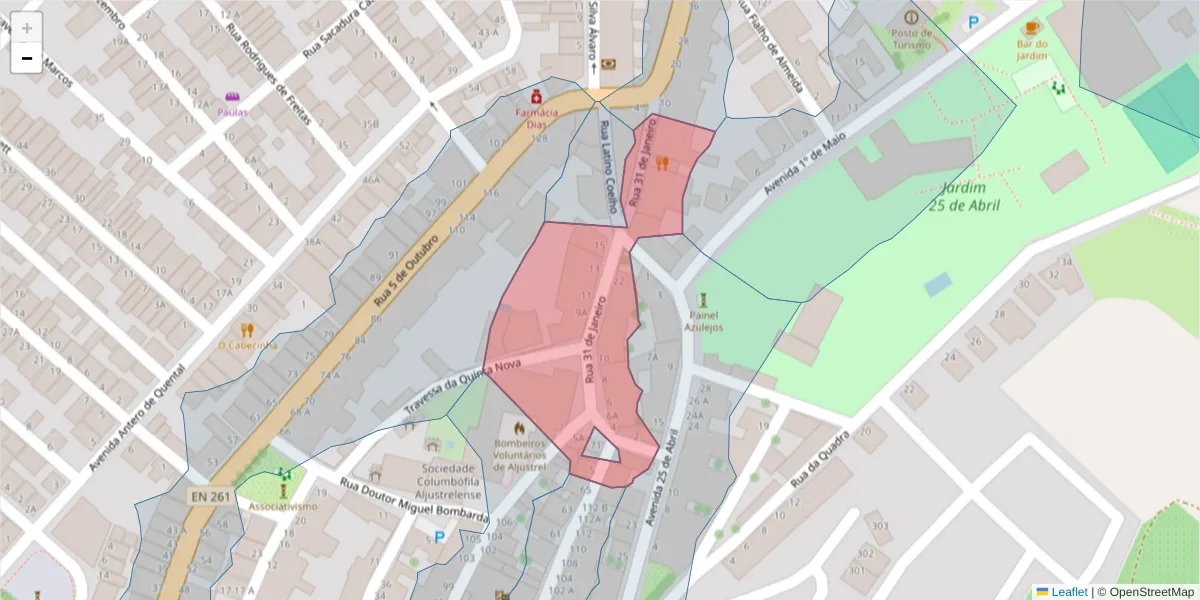 Mapa detalhado do código postal 7600-053 com limites, códigos postais vizinhos e agências dos correios