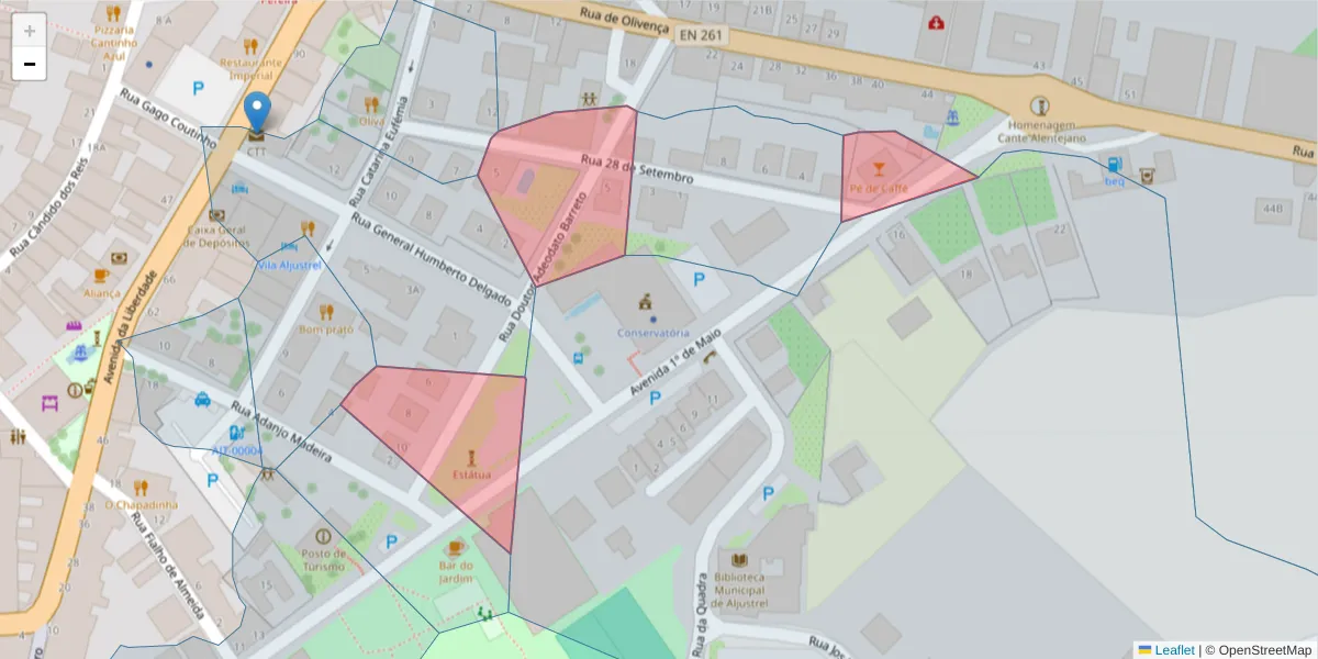 Mapa detalhado do código postal 7600-057 com limites, códigos postais vizinhos e agências dos correios