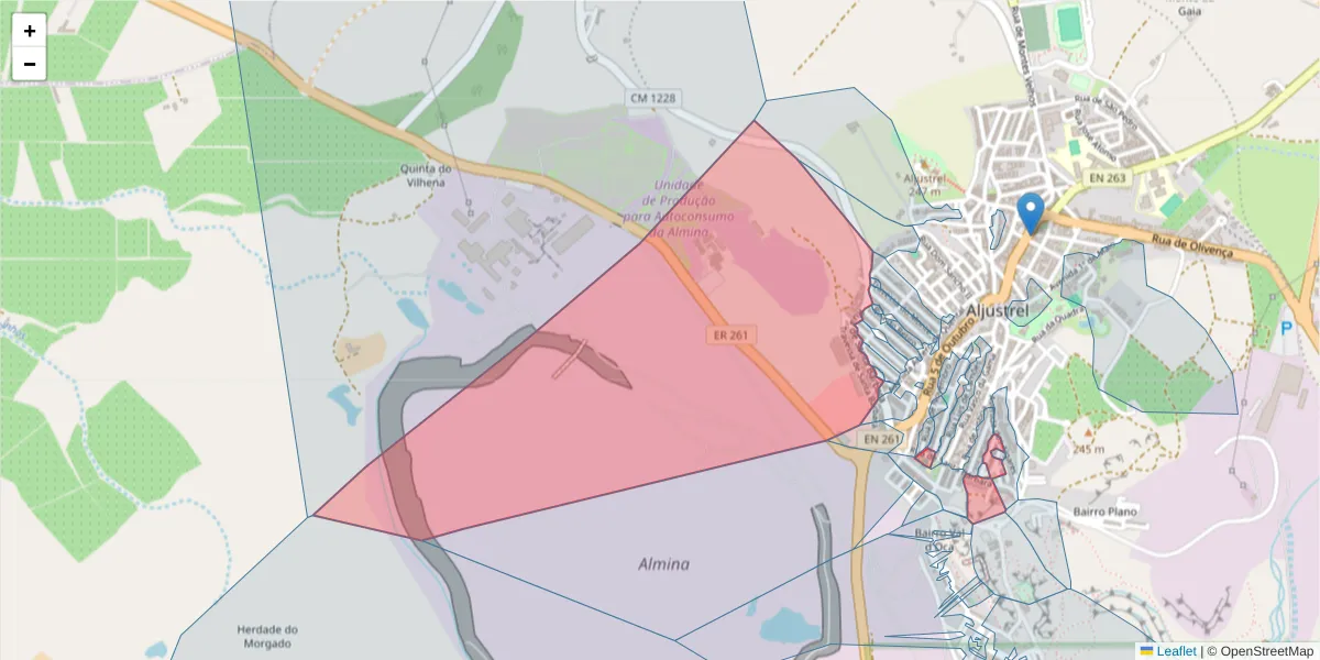 Mapa detalhado do código postal 7600-078 com limites, códigos postais vizinhos e agências dos correios