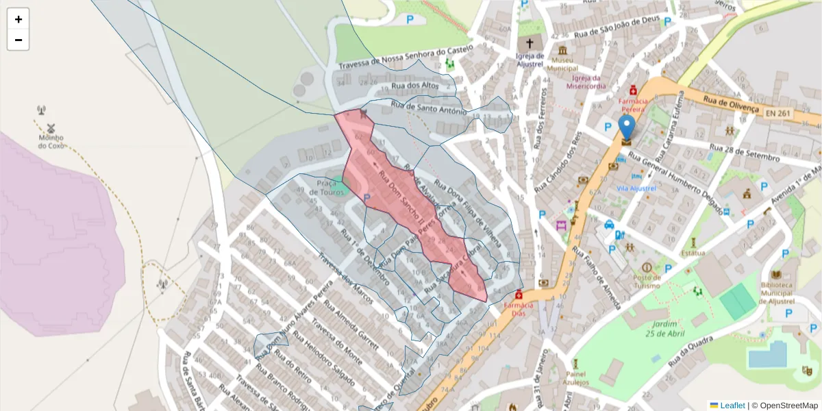 Mapa detalhado do código postal 7600-088 com limites, códigos postais vizinhos e agências dos correios