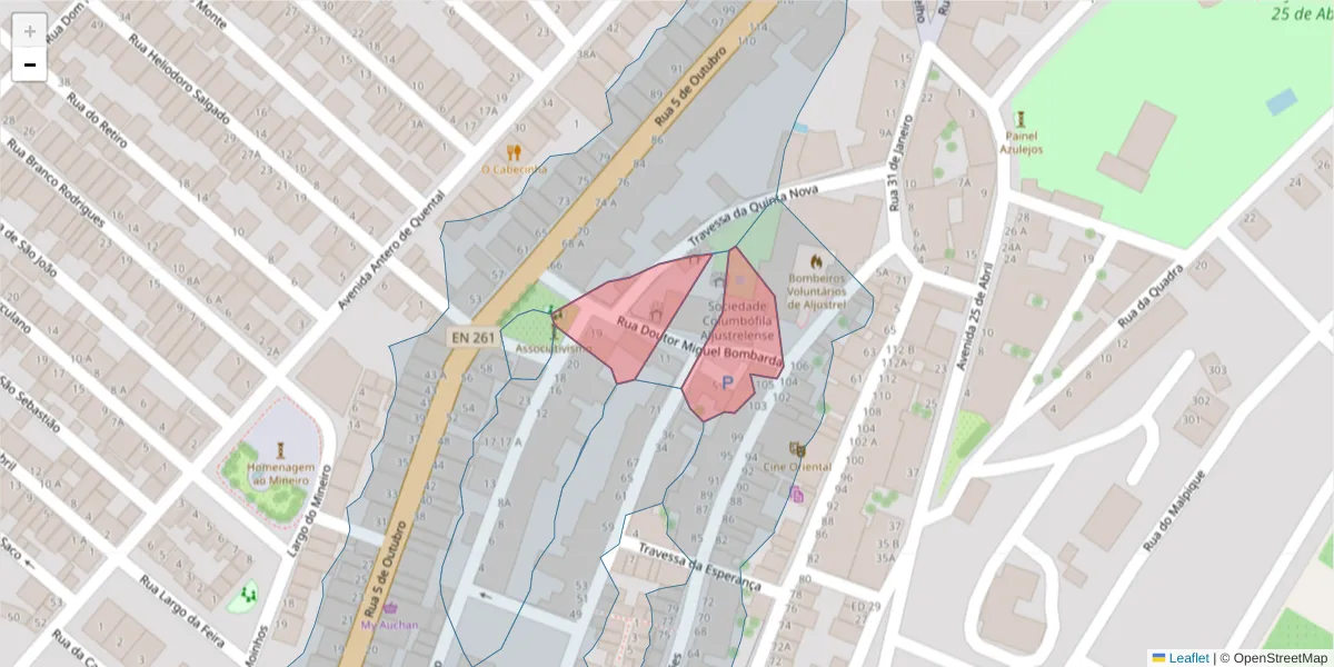 Mapa detalhado do código postal 7600-093 com limites, códigos postais vizinhos e agências dos correios