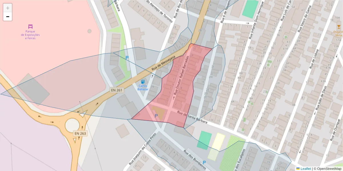 Mapa detalhado do código postal 7600-094 com limites, códigos postais vizinhos e agências dos correios