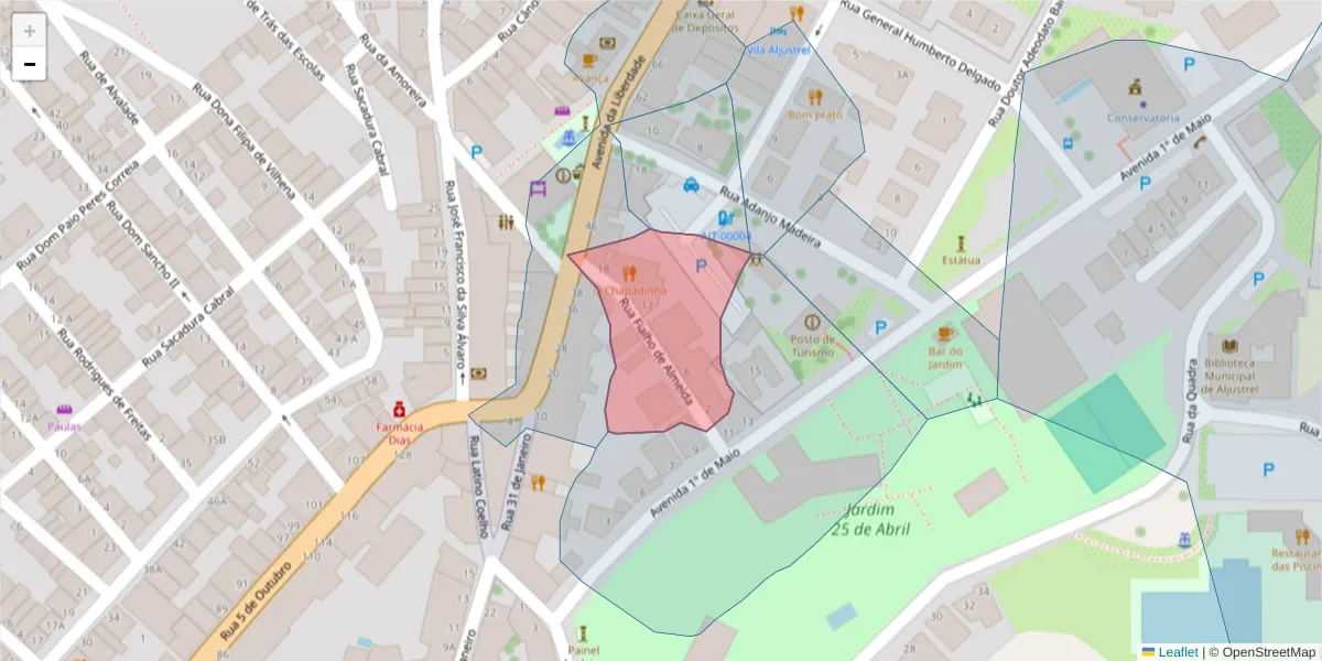 Mapa detalhado do código postal 7600-097 com limites, códigos postais vizinhos e agências dos correios