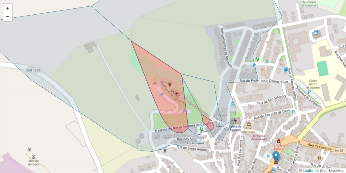 Mapa detalhado do código postal 7600-123 com limites, códigos postais vizinhos e agências dos correios
