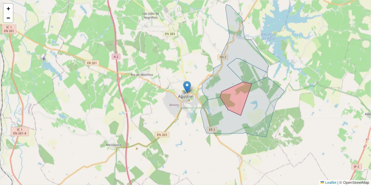 Mapa detalhado do código postal 7600-124 com limites, códigos postais vizinhos e agências dos correios