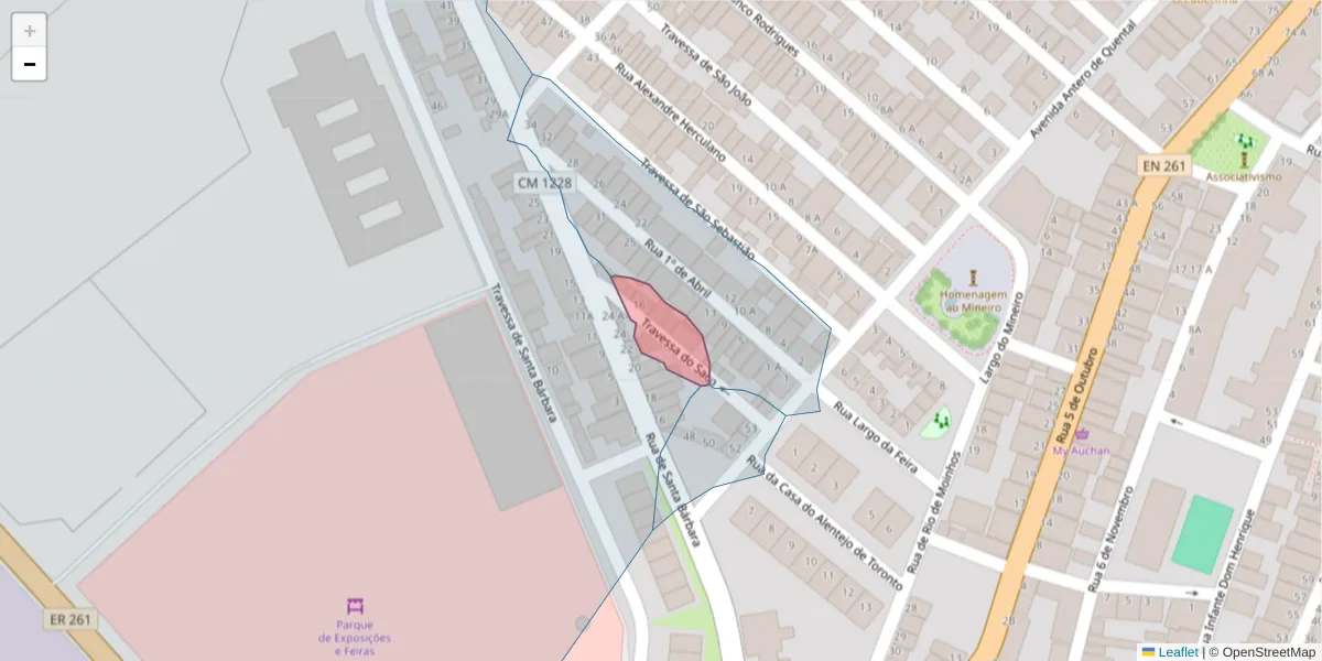 Mapa detalhado do código postal 7600-129 com limites, códigos postais vizinhos e agências dos correios