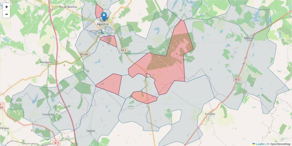 Mapa detalhado do código postal 7600-160 com limites, códigos postais vizinhos e agências dos correios