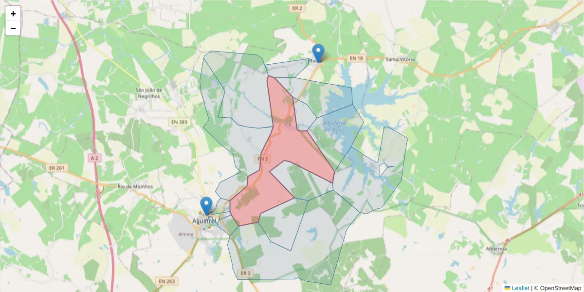 Mapa detalhado do código postal 7600-170 com limites, códigos postais vizinhos e agências dos correios