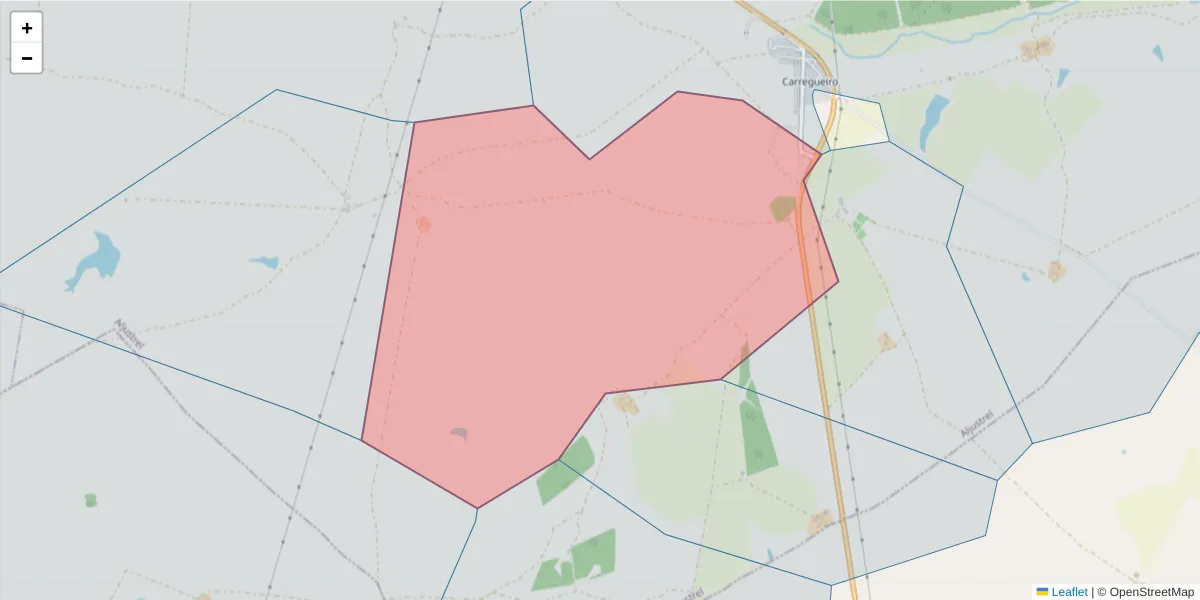 Mapa detalhado do código postal 7600-174 com limites, códigos postais vizinhos e agências dos correios