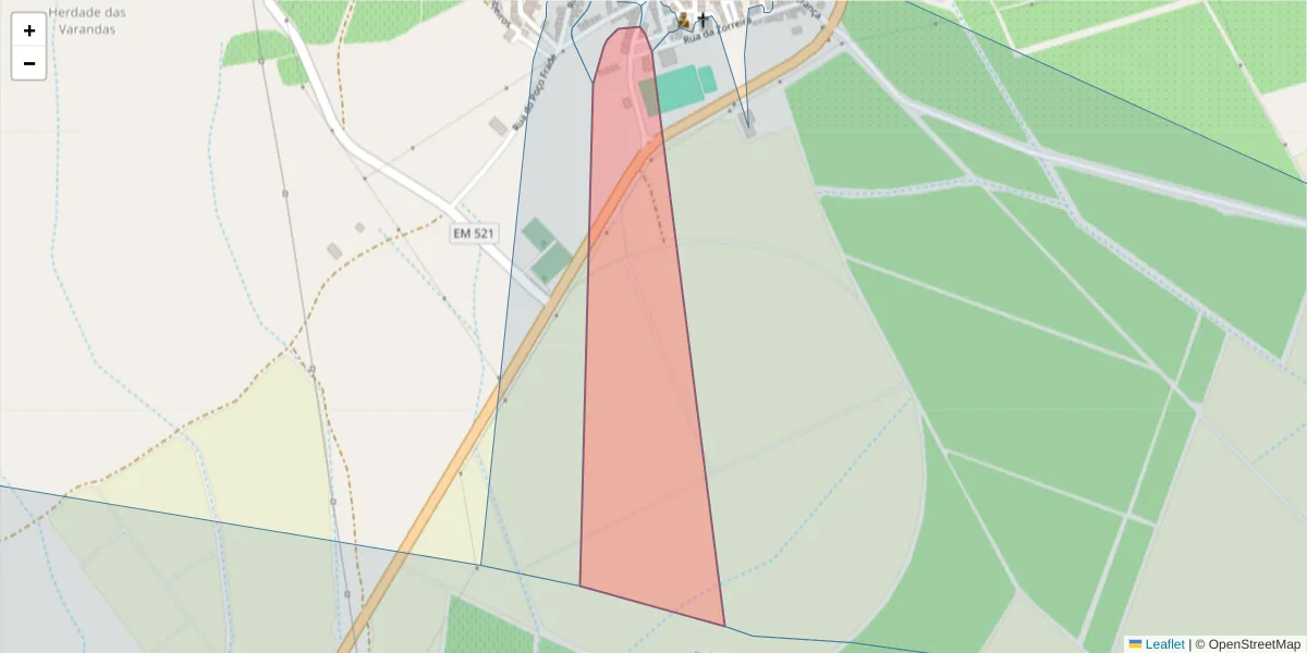 Mapa detalhado do código postal 7600-203 com limites, códigos postais vizinhos e agências dos correios