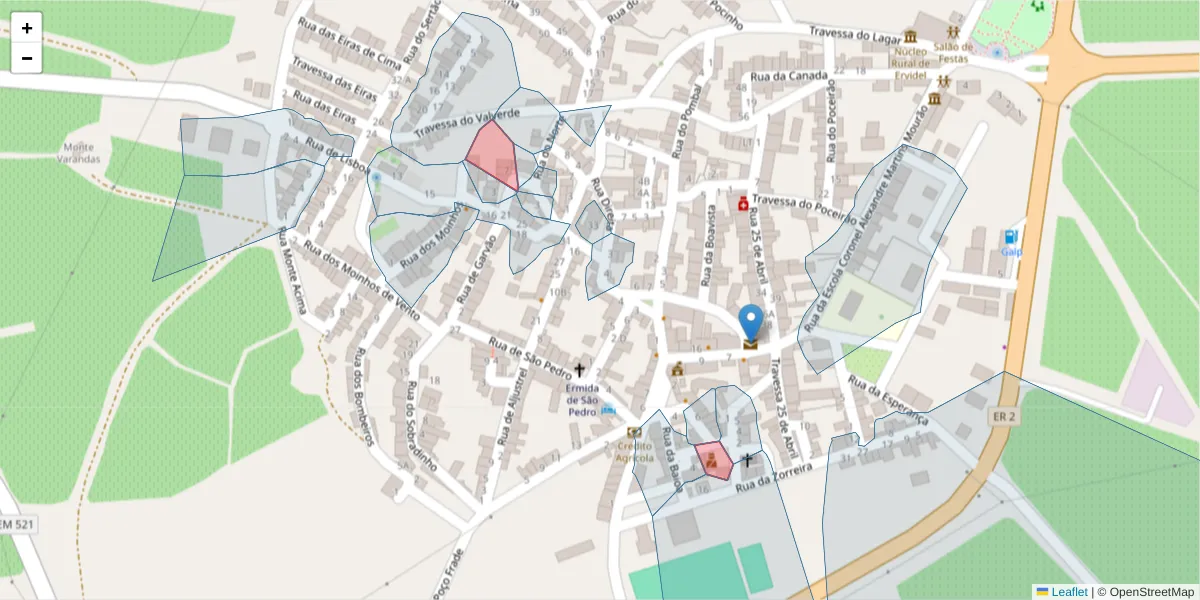 Mapa detalhado do código postal 7600-205 com limites, códigos postais vizinhos e agências dos correios