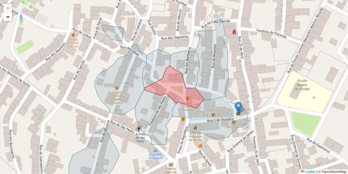Mapa detalhado do código postal 7600-206 com limites, códigos postais vizinhos e agências dos correios