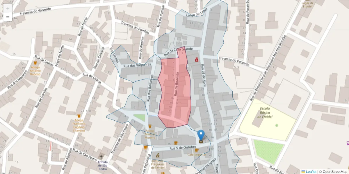 Mapa detalhado do código postal 7600-211 com limites, códigos postais vizinhos e agências dos correios