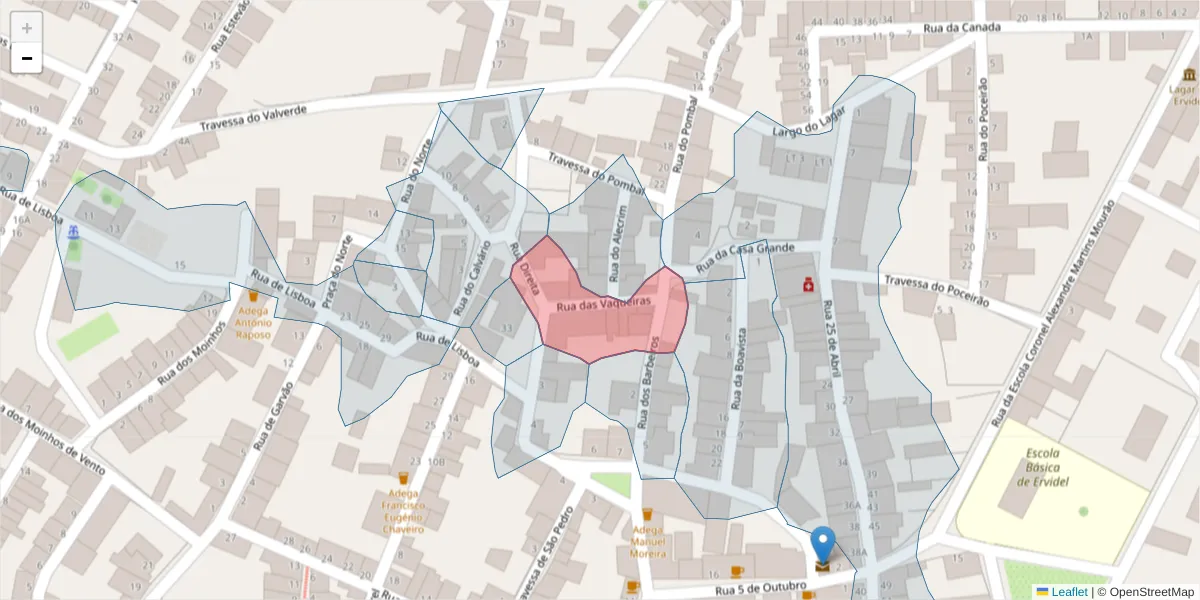Mapa detalhado do código postal 7600-221 com limites, códigos postais vizinhos e agências dos correios