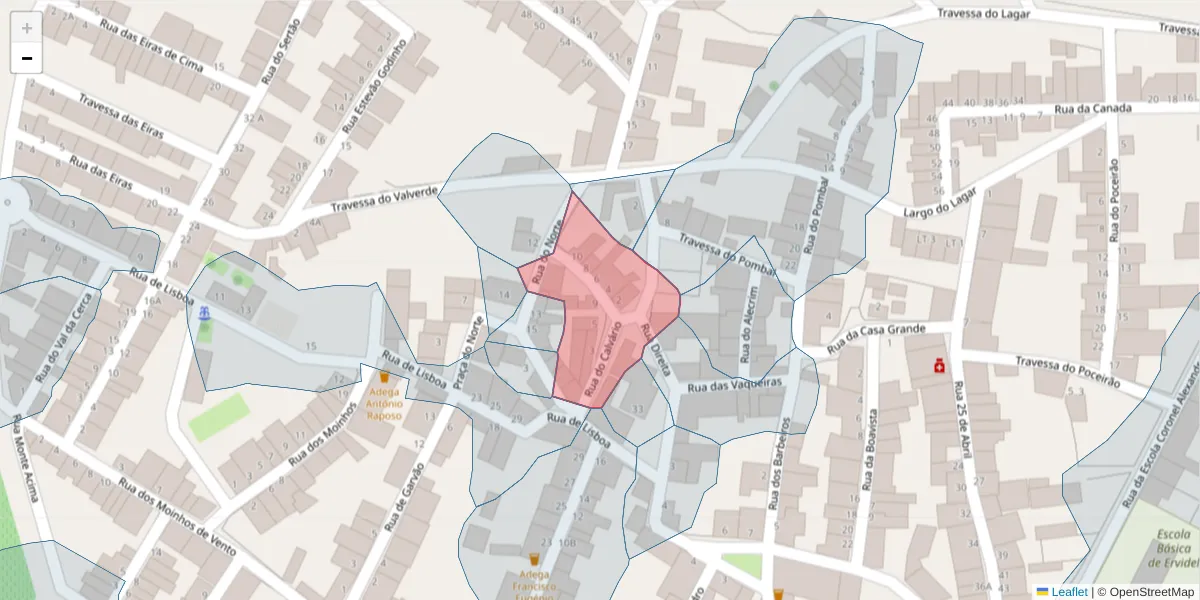 Mapa detalhado do código postal 7600-229 com limites, códigos postais vizinhos e agências dos correios