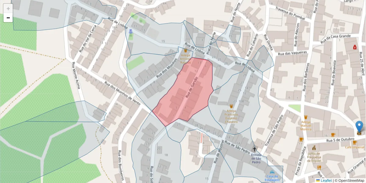 Mapa detalhado do código postal 7600-230 com limites, códigos postais vizinhos e agências dos correios