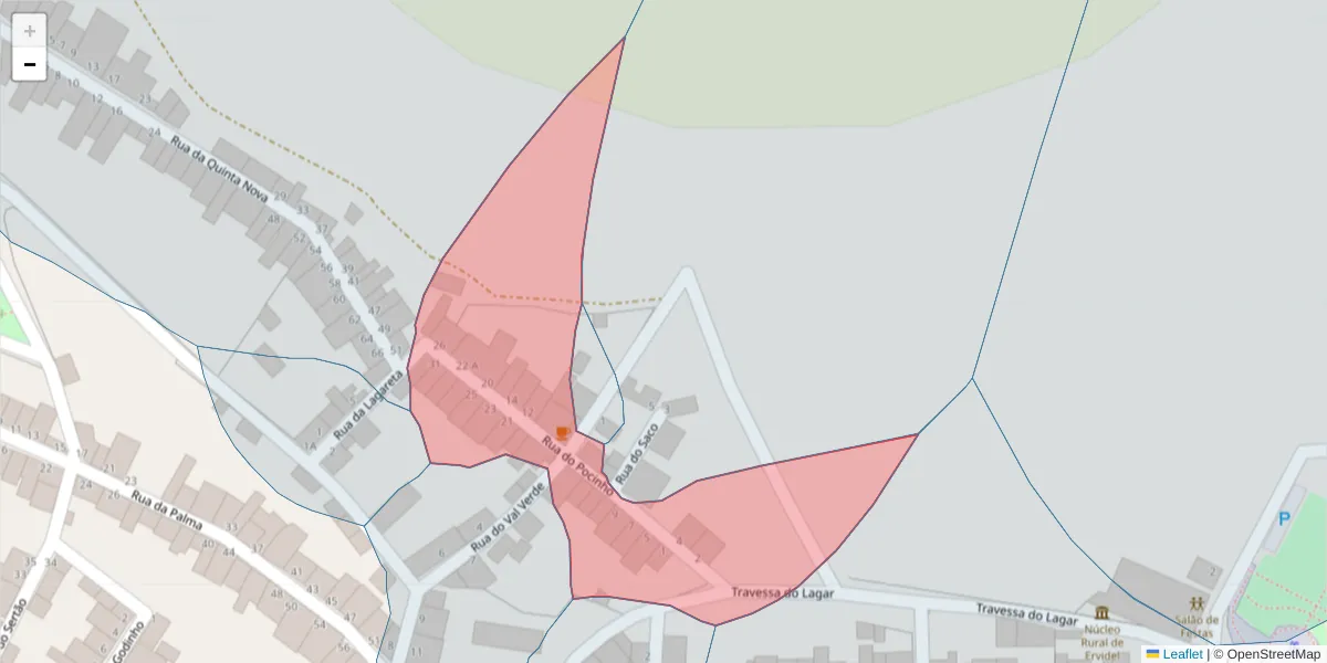 Mapa detalhado do código postal 7600-233 com limites, códigos postais vizinhos e agências dos correios
