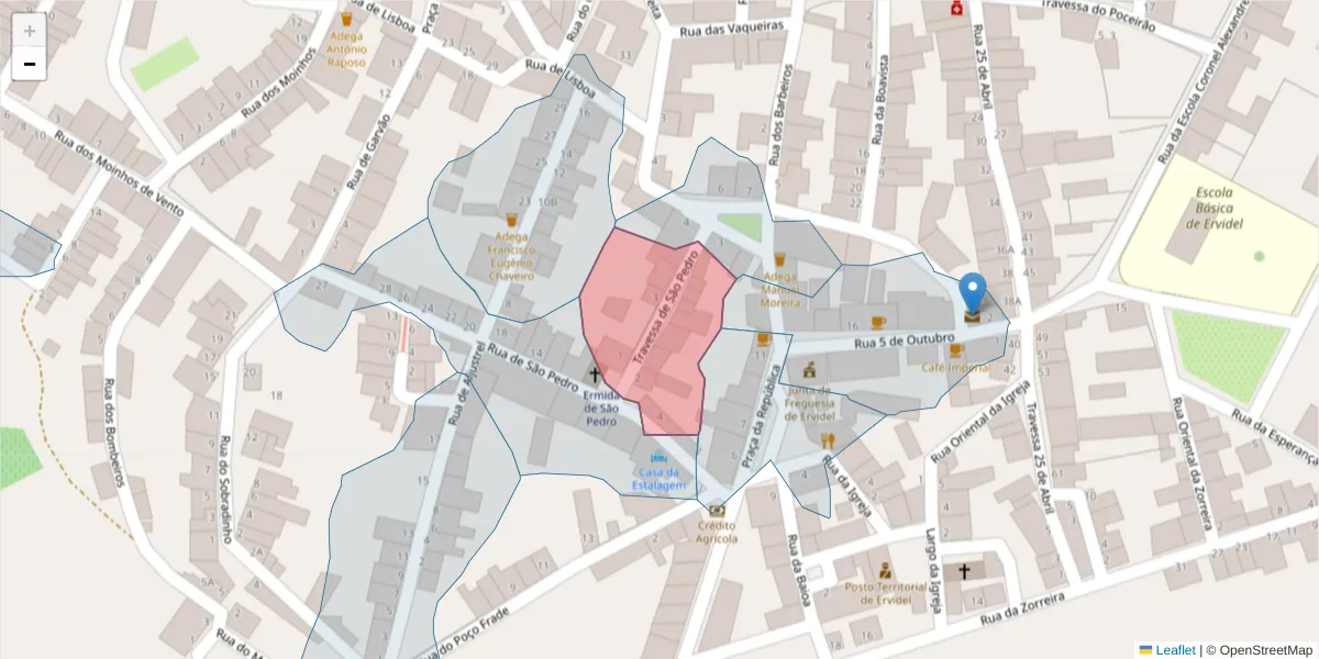 Mapa detalhado do código postal 7600-247 com limites, códigos postais vizinhos e agências dos correios
