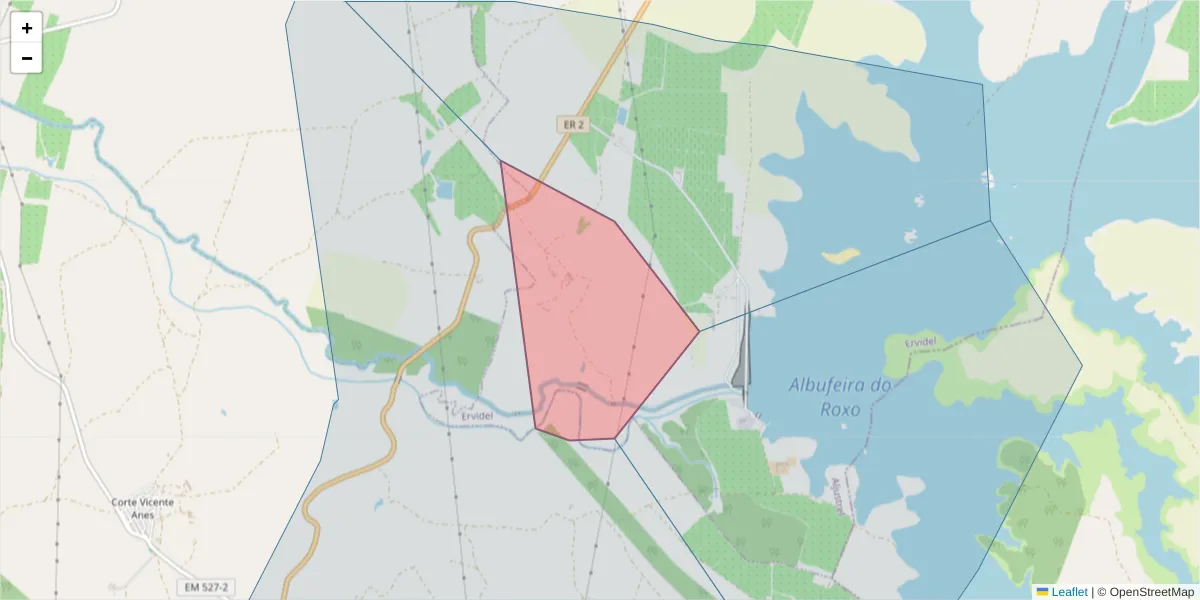 Mapa detalhado do código postal 7600-271 com limites, códigos postais vizinhos e agências dos correios