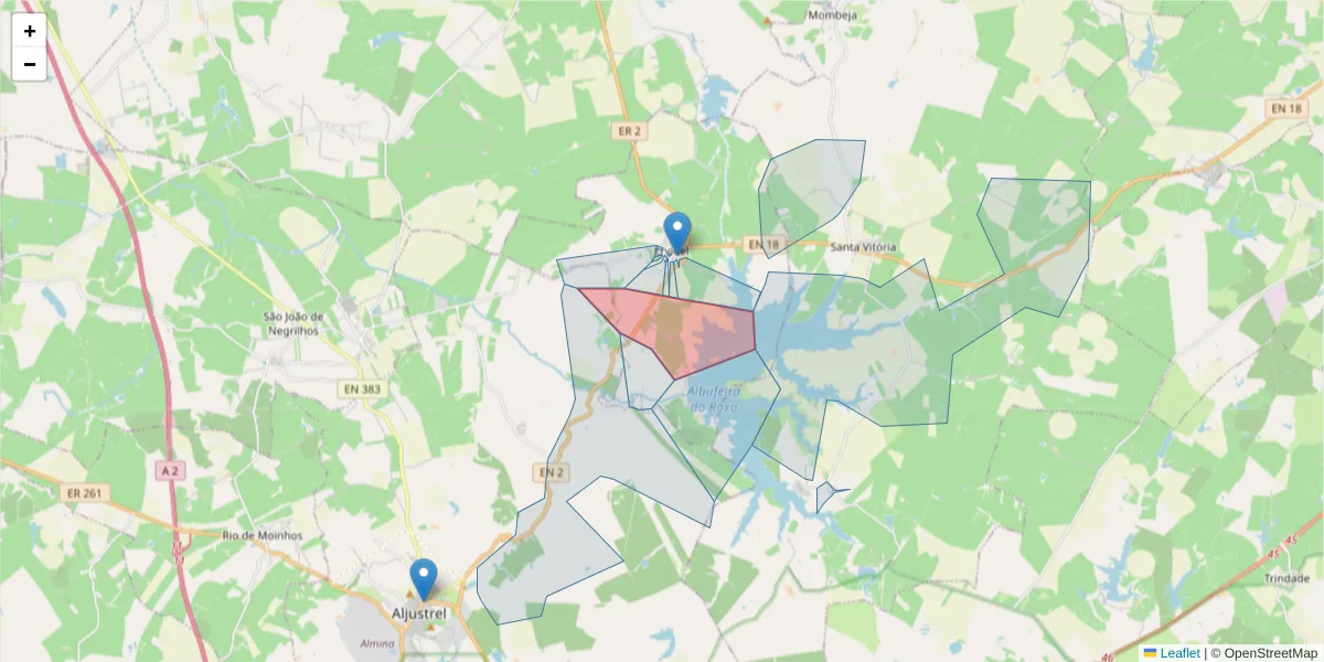 Mapa detalhado do código postal 7600-272 com limites, códigos postais vizinhos e agências dos correios