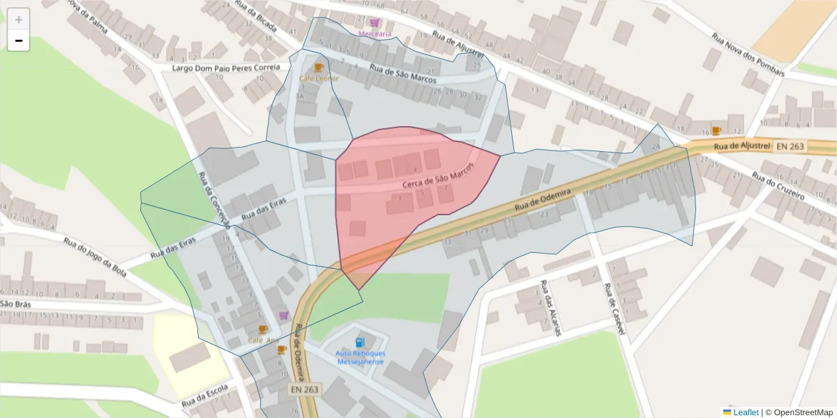 Mapa detalhado do código postal 7600-310 com limites, códigos postais vizinhos e agências dos correios