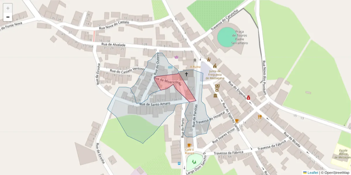 Mapa detalhado do código postal 7600-325 com limites, códigos postais vizinhos e agências dos correios