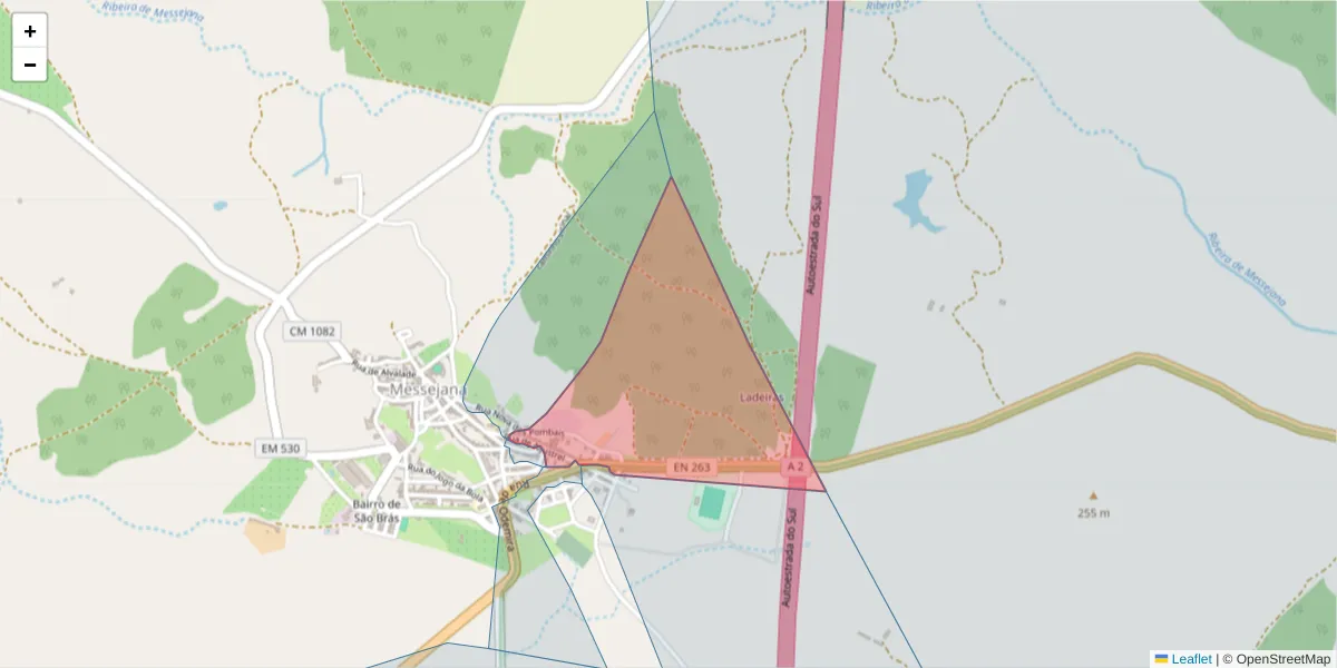 Mapa detalhado do código postal 7600-327 com limites, códigos postais vizinhos e agências dos correios