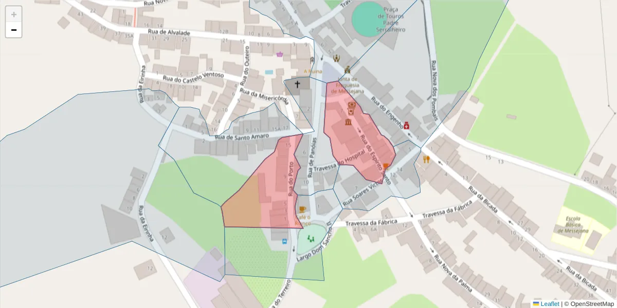 Mapa detalhado do código postal 7600-338 com limites, códigos postais vizinhos e agências dos correios