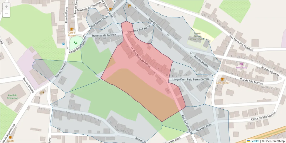 Mapa detalhado do código postal 7600-345 com limites, códigos postais vizinhos e agências dos correios