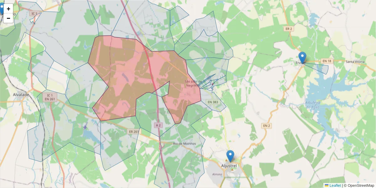 Mapa detalhado do código postal 7600-404 com limites, códigos postais vizinhos e agências dos correios