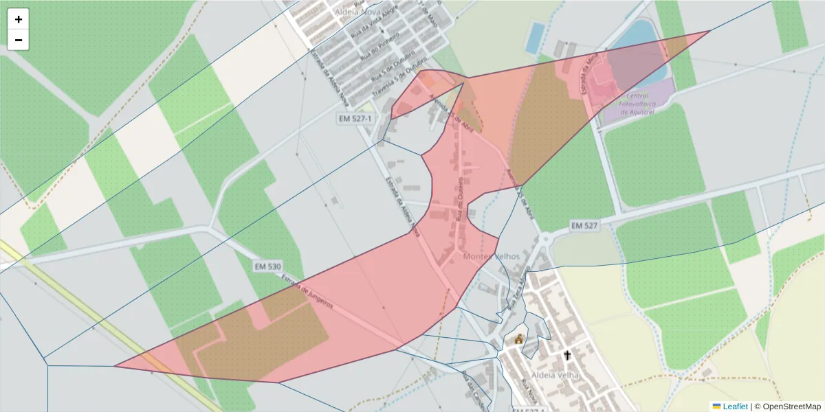 Mapa detalhado do código postal 7600-422 com limites, códigos postais vizinhos e agências dos correios