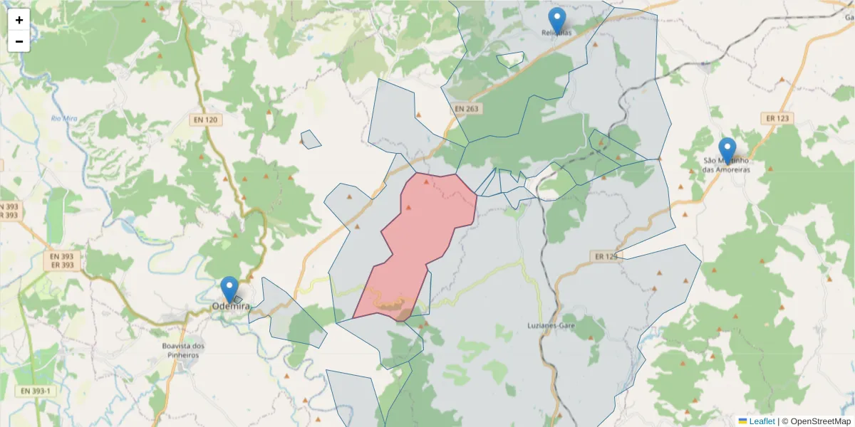 Mapa detalhado do código postal 7630-078 com limites, códigos postais vizinhos e agências dos correios