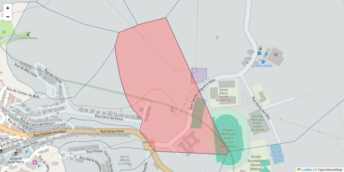 Mapa detalhado do código postal 7630-126 com limites, códigos postais vizinhos e agências dos correios