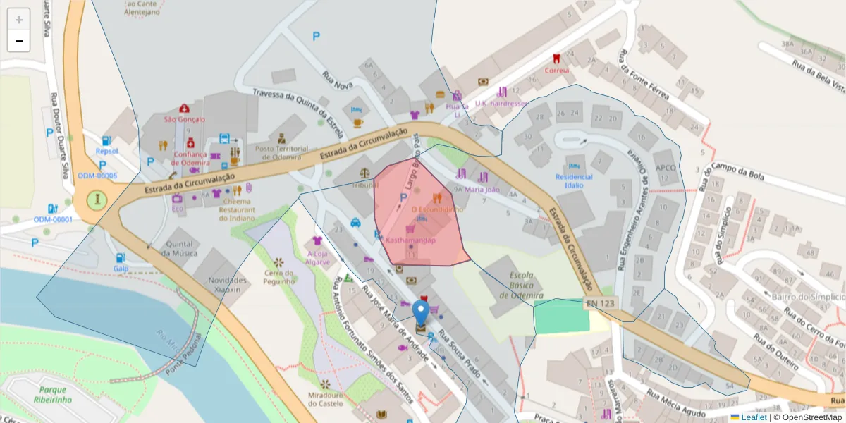 Mapa detalhado do código postal 7630-133 com limites, códigos postais vizinhos e agências dos correios