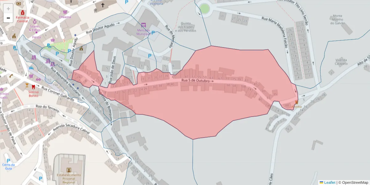 Mapa detalhado do código postal 7630-145 com limites, códigos postais vizinhos e agências dos correios